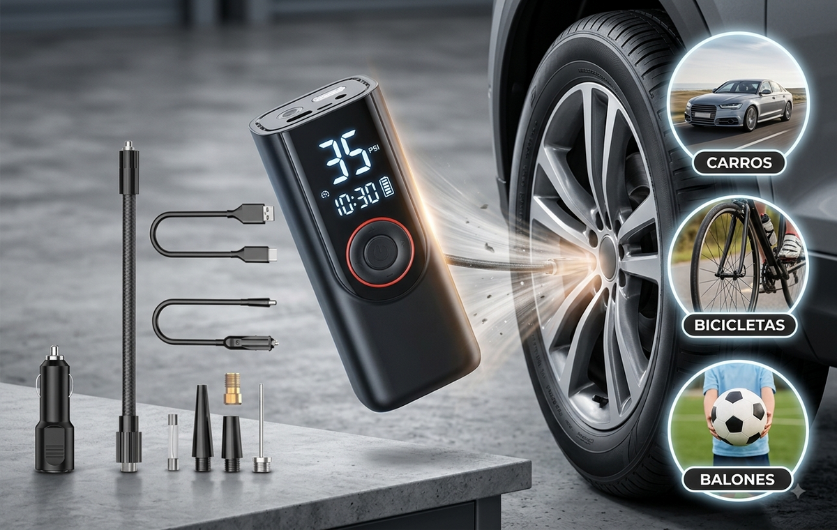 Inflador Eléctrico Digital Portátil ATJ-966 – Recargable USB y 12V