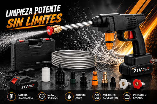 Hidrolavadora Inalámbrica de Alta Presión 21V – Kit Portátil Multifuncional