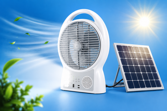 Ventilador Portátil Solar de 8 Pulgadas – Batería Recargable + Parlante Bluetooth + Lámpara LED