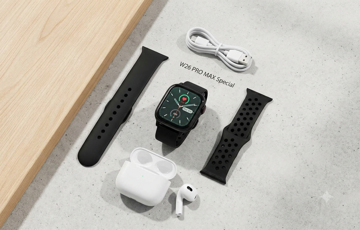 Combo Tecnológico W26 Pro Max – Reloj Inteligente + Audífonos + Pulseras Intercambiables